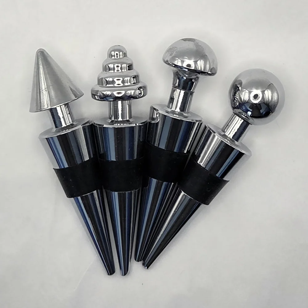 Chrome Bottle Stopper Set - 4pcs Reusable for Wine, Whiskey, Scotch Barware